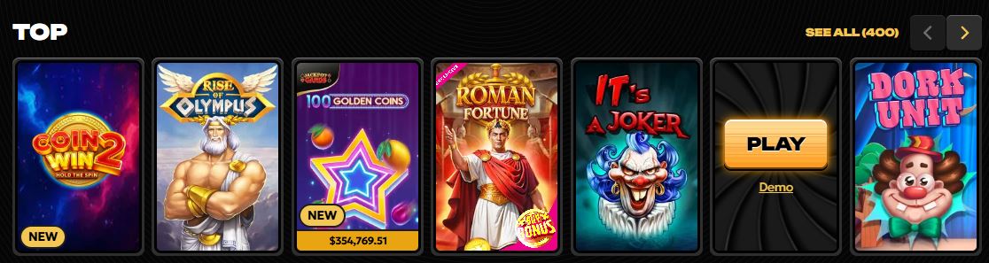 Play top popular slots at Spinsy online casino