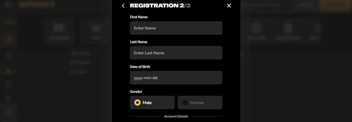 Complete casino registration form